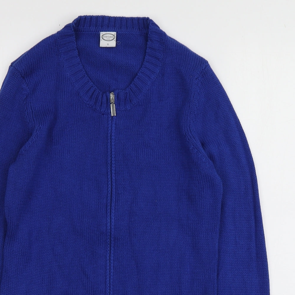 Cecilia Classics Womens Blue Round Neck  Wool Full Zip Jumper Size S