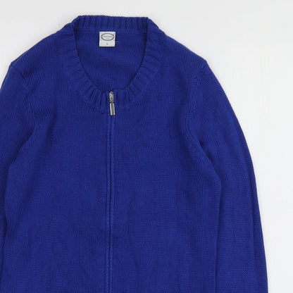 Cecilia Classics Womens Blue Round Neck  Wool Full Zip Jumper Size S