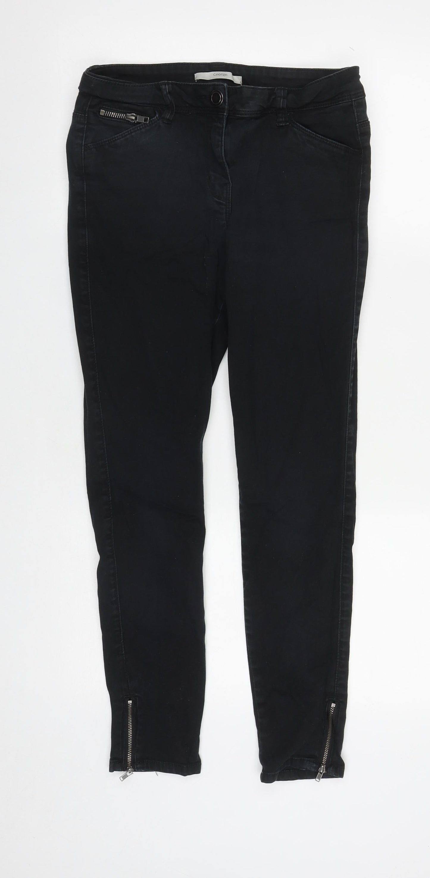 George Womens Black  Cotton Straight Jeans Size 10 L27 in Regular Zip