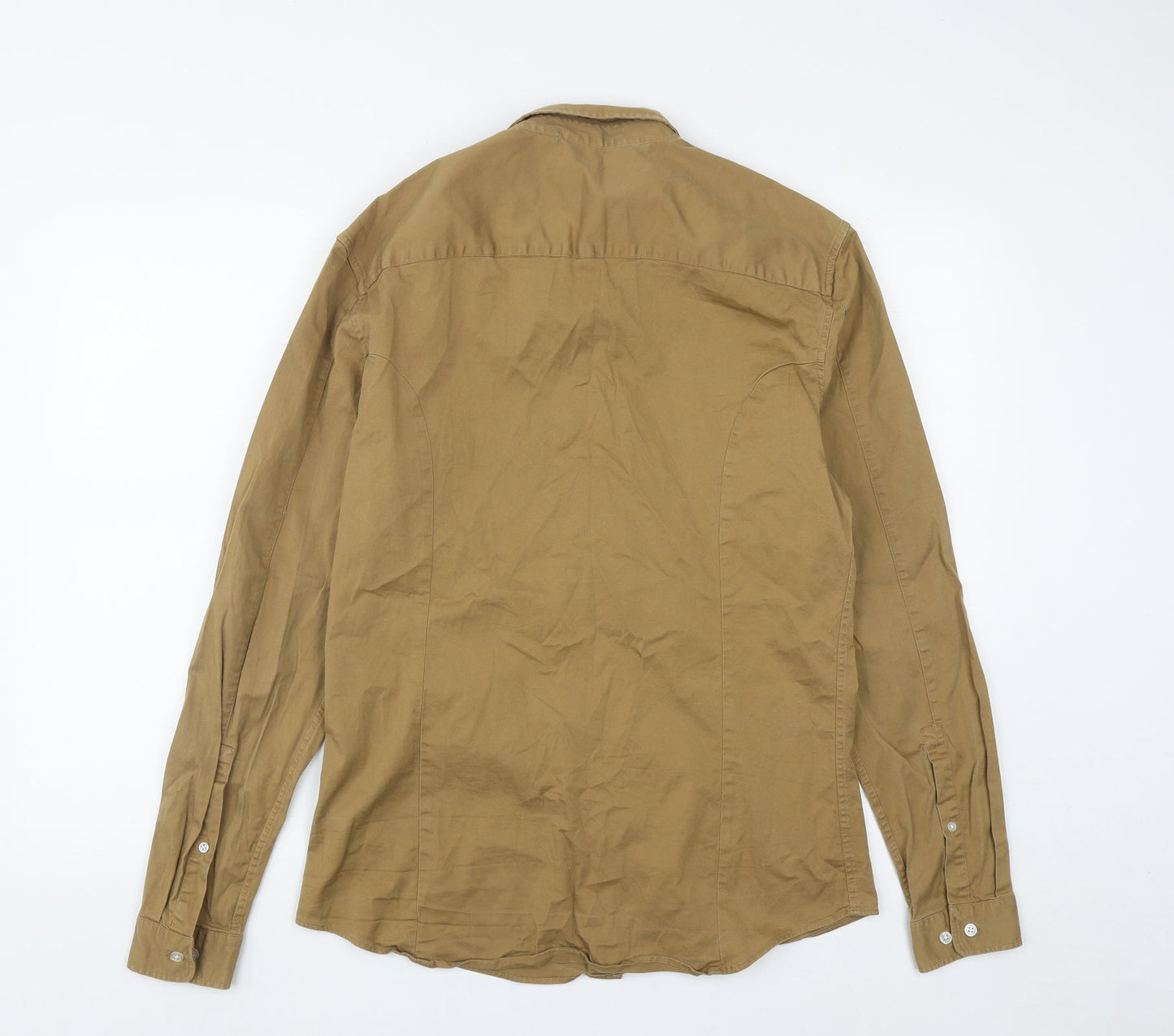 ASOS Mens Brown  Cotton  Button-Up Size L Collared Button