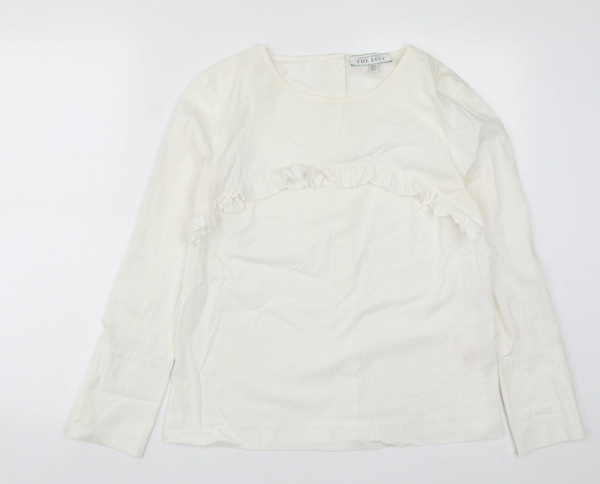 Carolyn Donnelly Womens White  Cotton Basic Blouse Size 12 Round Neck