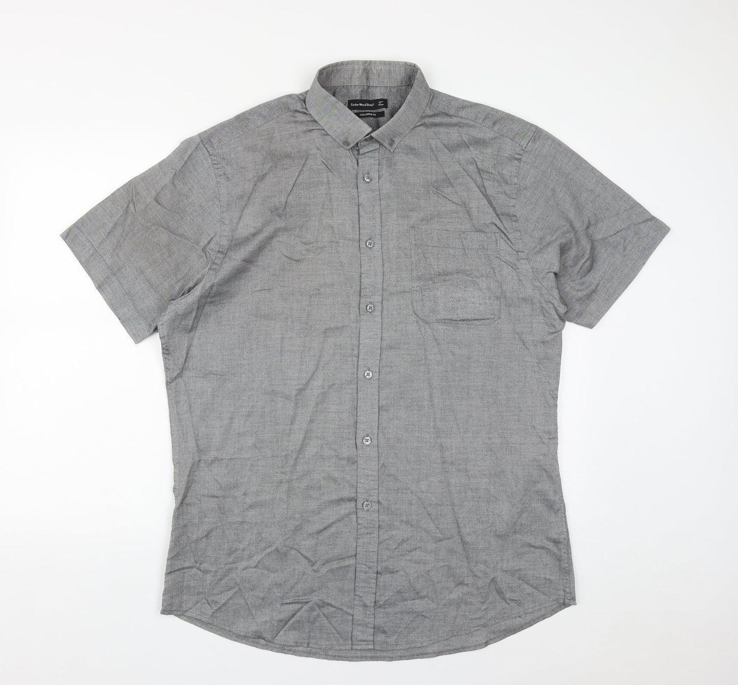 Mens UK Size 17 Cedar Wood State Grey  Button-Up Short Sleeve Casual Shirt