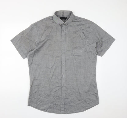 Mens UK Size 17 Cedar Wood State Grey  Button-Up Short Sleeve Casual Shirt
