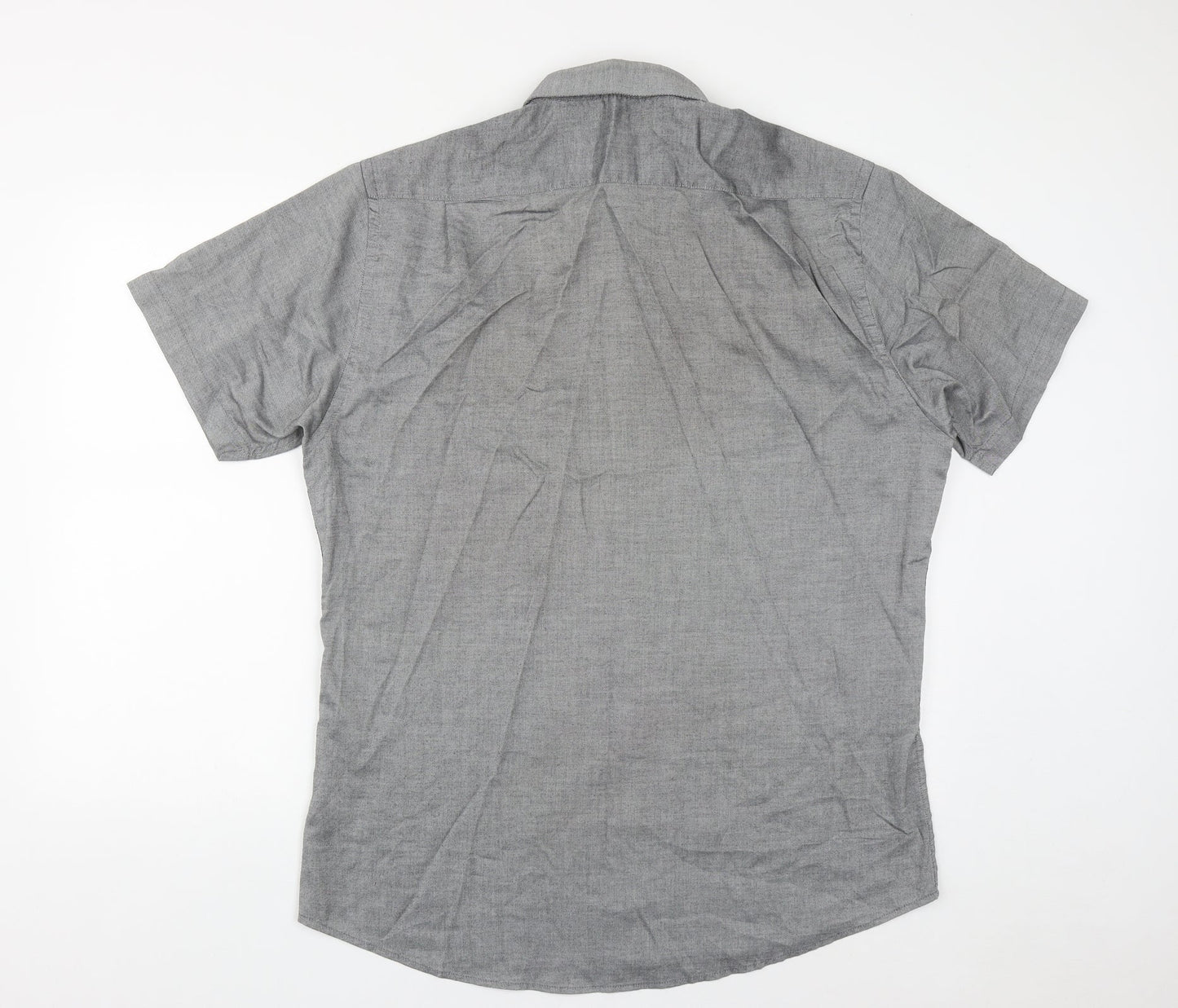 Mens UK Size 17 Cedar Wood State Grey  Button-Up Short Sleeve Casual Shirt