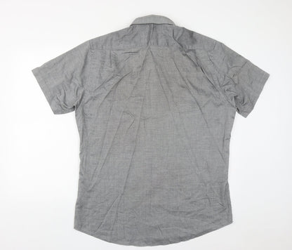Mens UK Size 17 Cedar Wood State Grey  Button-Up Short Sleeve Casual Shirt