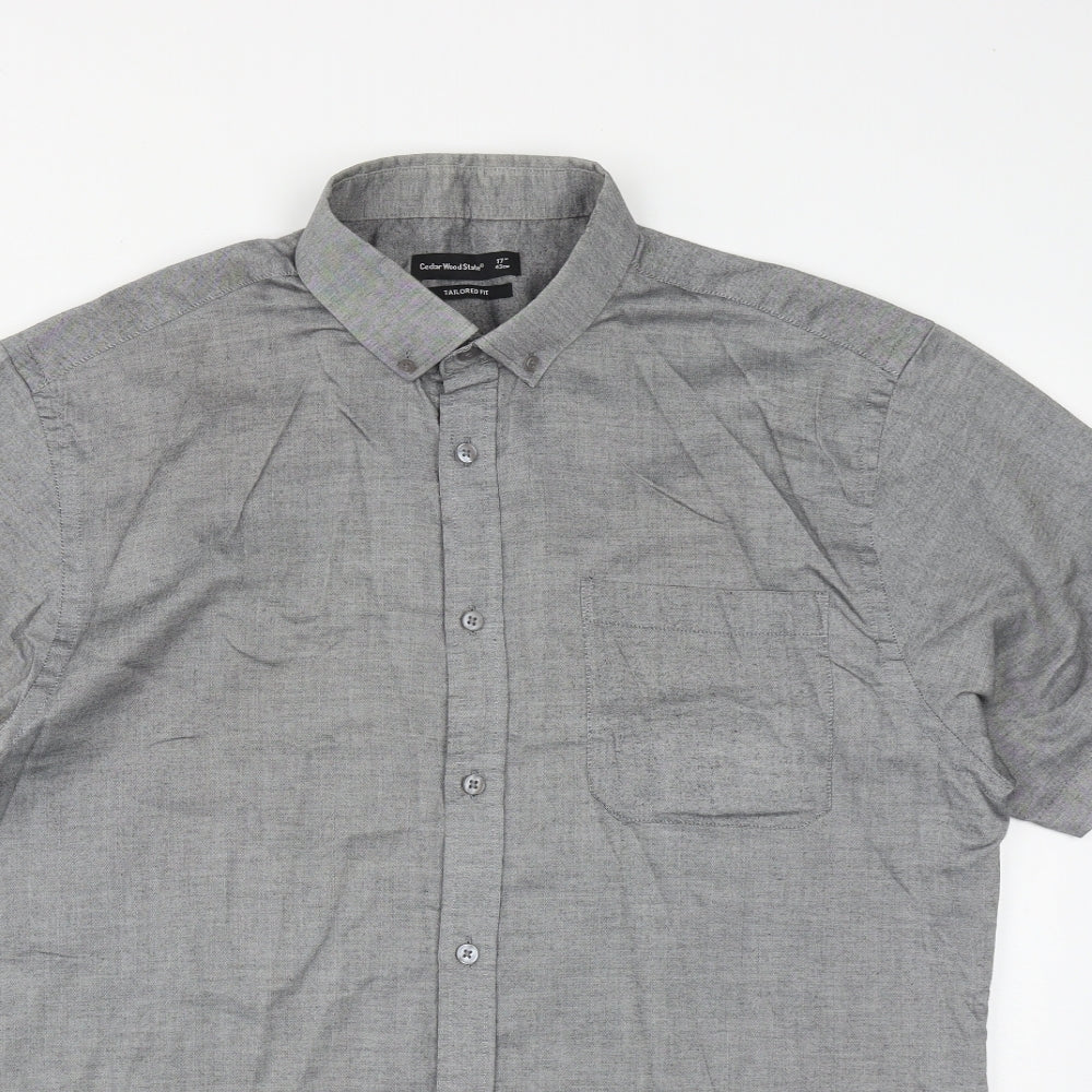 Mens UK Size 17 Cedar Wood State Grey  Button-Up Short Sleeve Casual Shirt