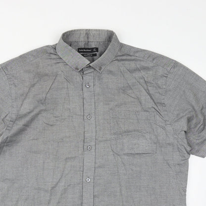 Mens UK Size 17 Cedar Wood State Grey  Button-Up Short Sleeve Casual Shirt