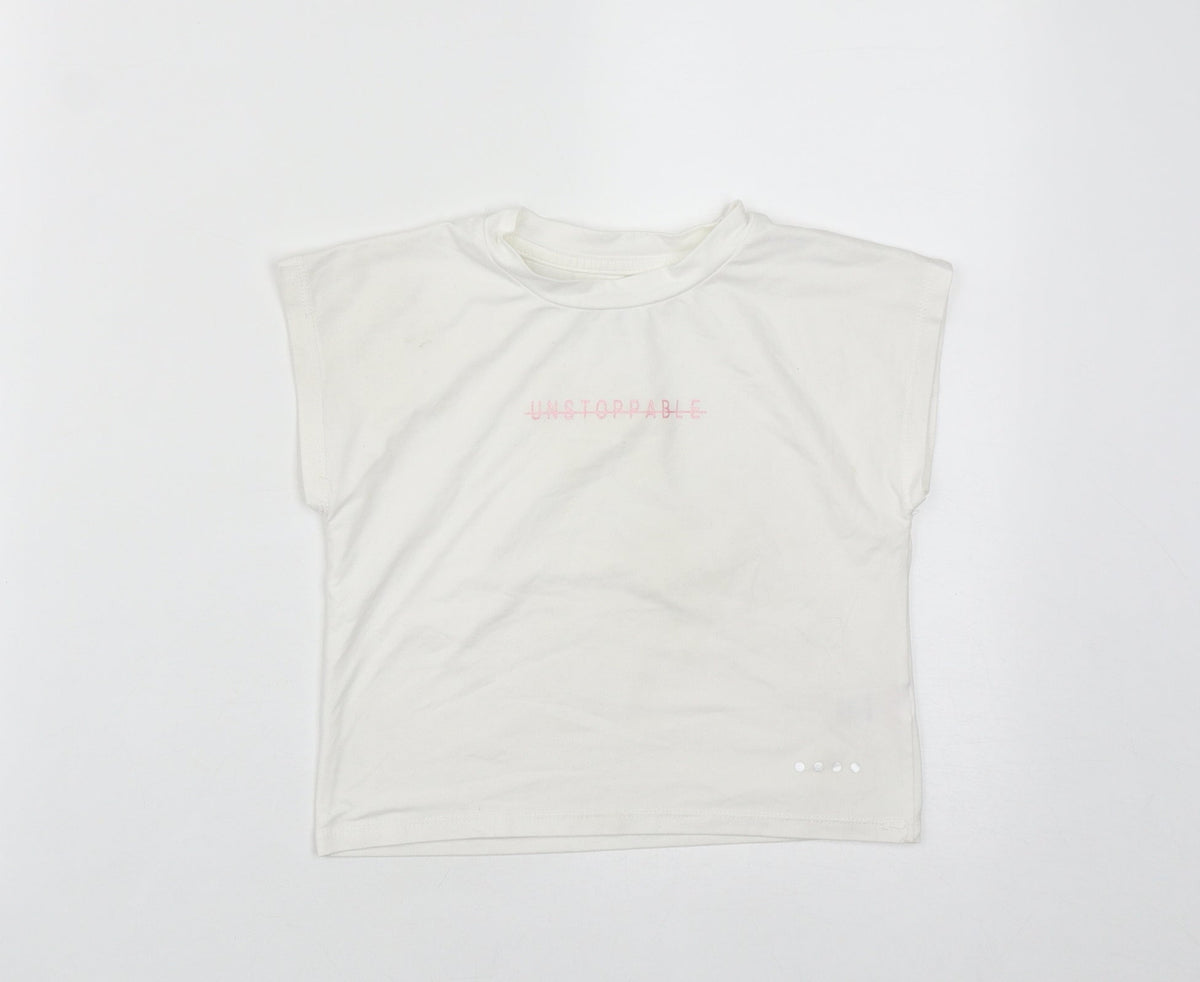 Matalan Girls White  Polyester Basic T-Shirt Size 6-7 Years Round Neck  - Unstoppable