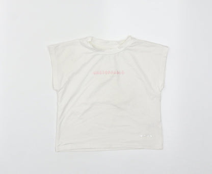 Matalan Girls White  Polyester Basic T-Shirt Size 6-7 Years Round Neck  - Unstoppable