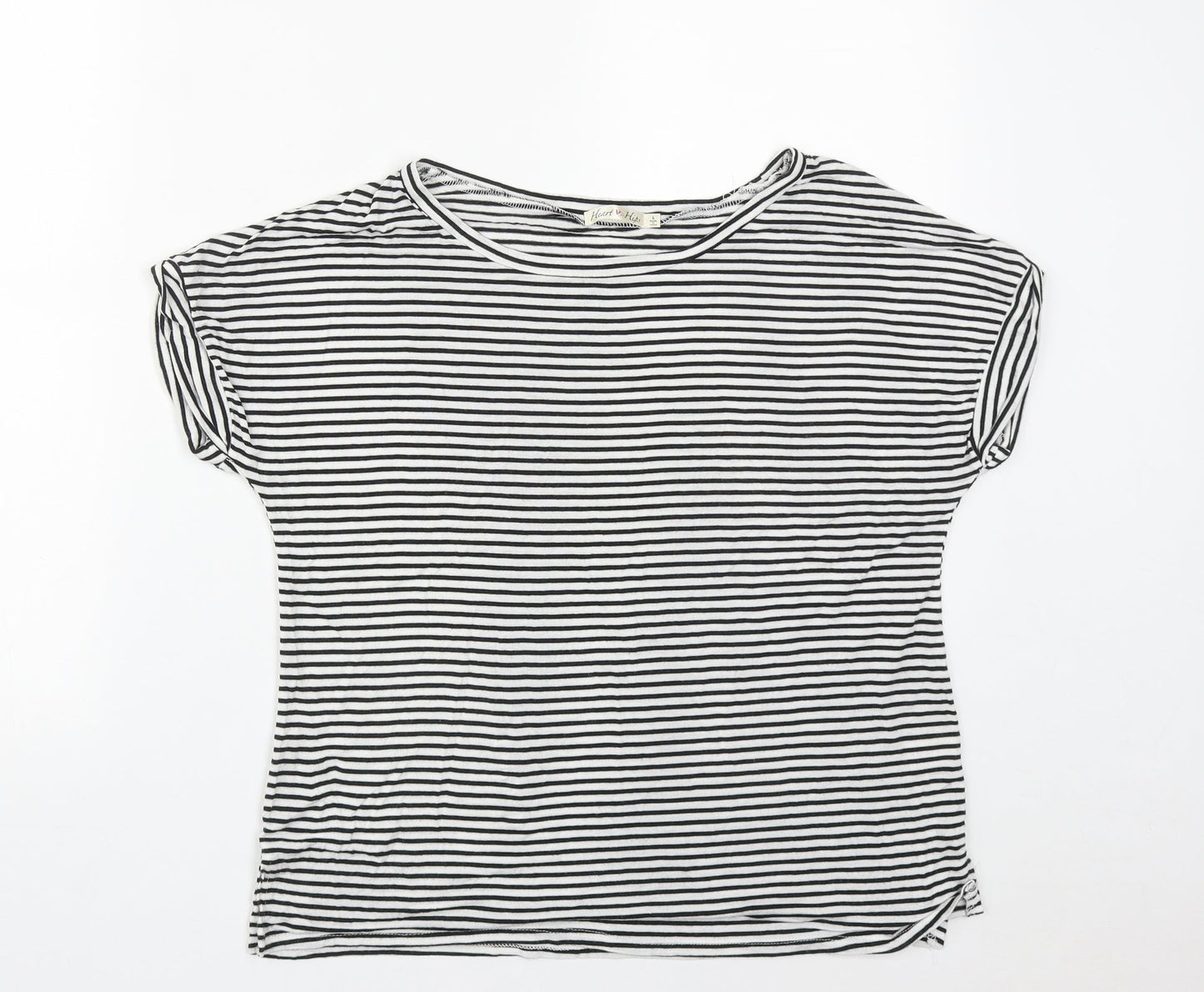 Heart & Hips Womens Multicoloured Striped Cotton Basic T-Shirt Size L Round Neck