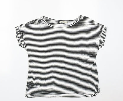 Heart & Hips Womens Multicoloured Striped Cotton Basic T-Shirt Size L Round Neck