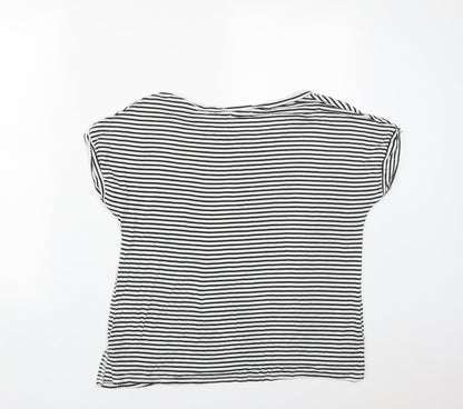 Heart & Hips Womens Multicoloured Striped Cotton Basic T-Shirt Size L Round Neck