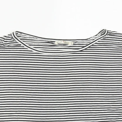 Heart & Hips Womens Multicoloured Striped Cotton Basic T-Shirt Size L Round Neck
