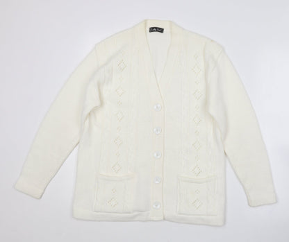 Lady ice Womens Ivory V-Neck  Acrylic Cardigan Jumper Size M   - Size M/L