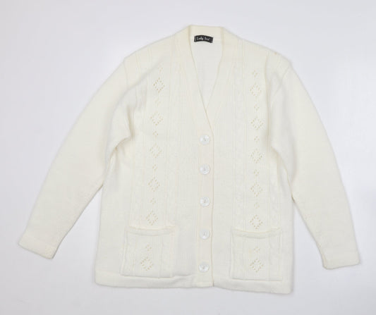 Lady ice Womens Ivory V-Neck  Acrylic Cardigan Jumper Size M   - Size M/L
