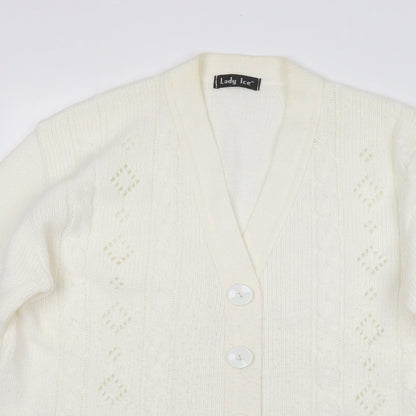 Lady ice Womens Ivory V-Neck  Acrylic Cardigan Jumper Size M   - Size M/L