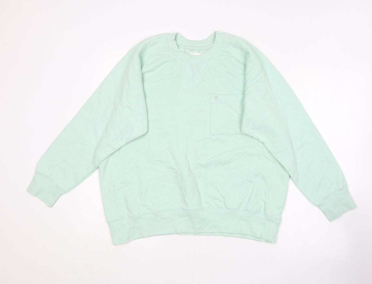 FOR Womens Green Round Neck  Cotton Pullover Jumper Size L