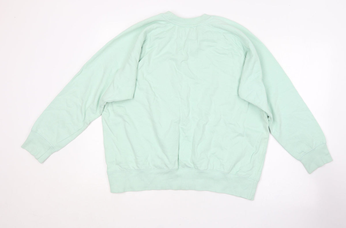 FOR Womens Green Round Neck  Cotton Pullover Jumper Size L