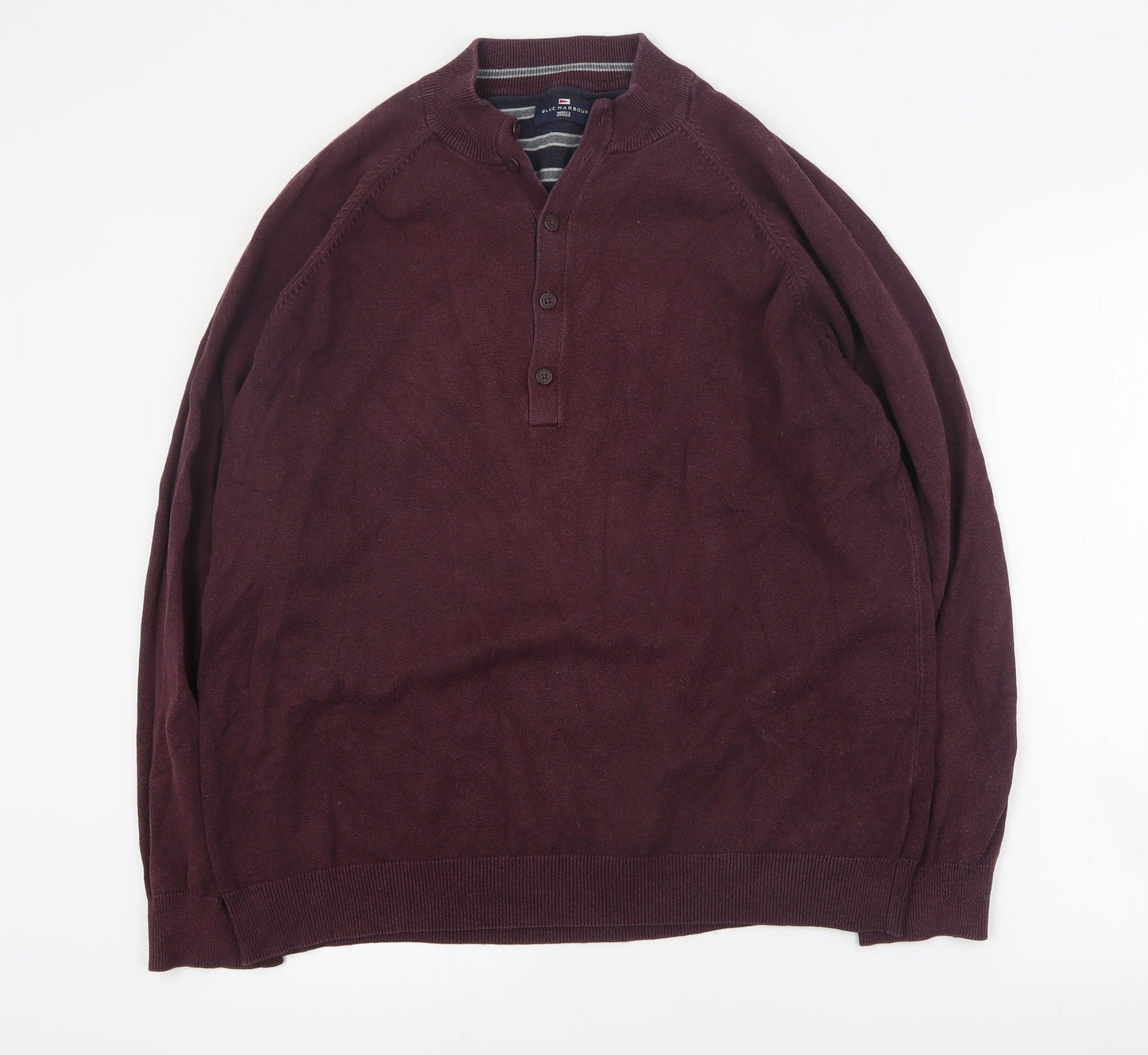 Blue Harbour Mens Red V-Neck  Cotton Henley Jumper Size XL