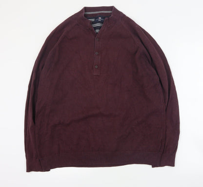 Blue Harbour Mens Red V-Neck  Cotton Henley Jumper Size XL