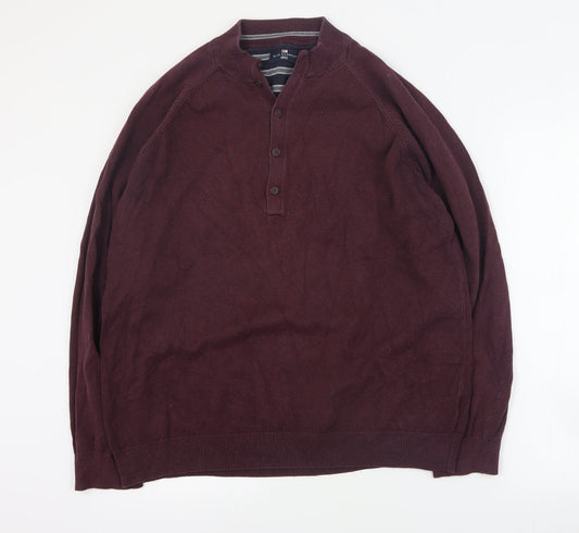 Blue Harbour Mens Red V-Neck  Cotton Henley Jumper Size XL