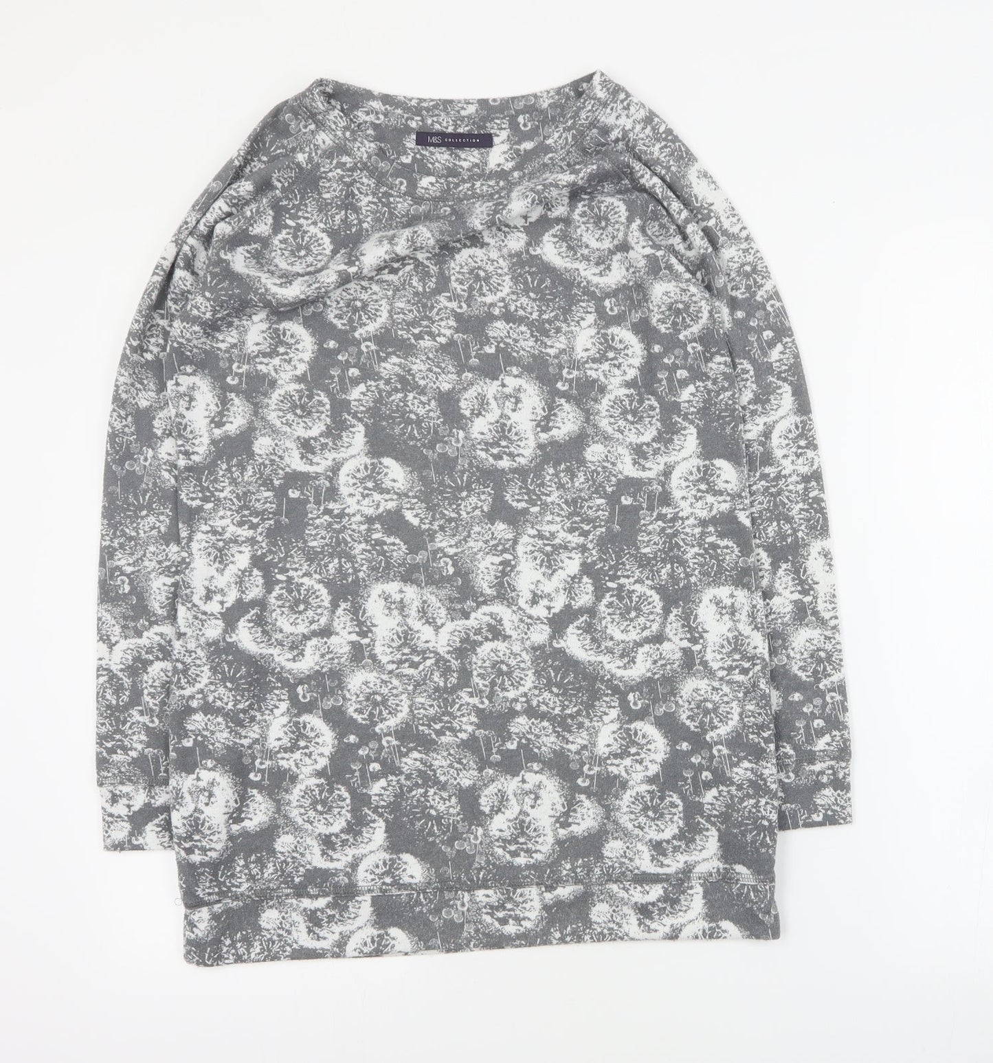 Marks and Spencer Womens Grey Round Neck Floral Polyester Pullover Jumper Size 10