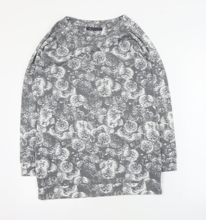 Marks and Spencer Womens Grey Round Neck Floral Polyester Pullover Jumper Size 10