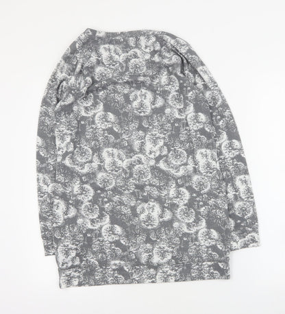 Marks and Spencer Womens Grey Round Neck Floral Polyester Pullover Jumper Size 10