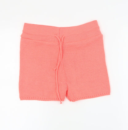 SheIn Womens Orange  Acrylic Paperbag Shorts Size M  Regular Drawstring