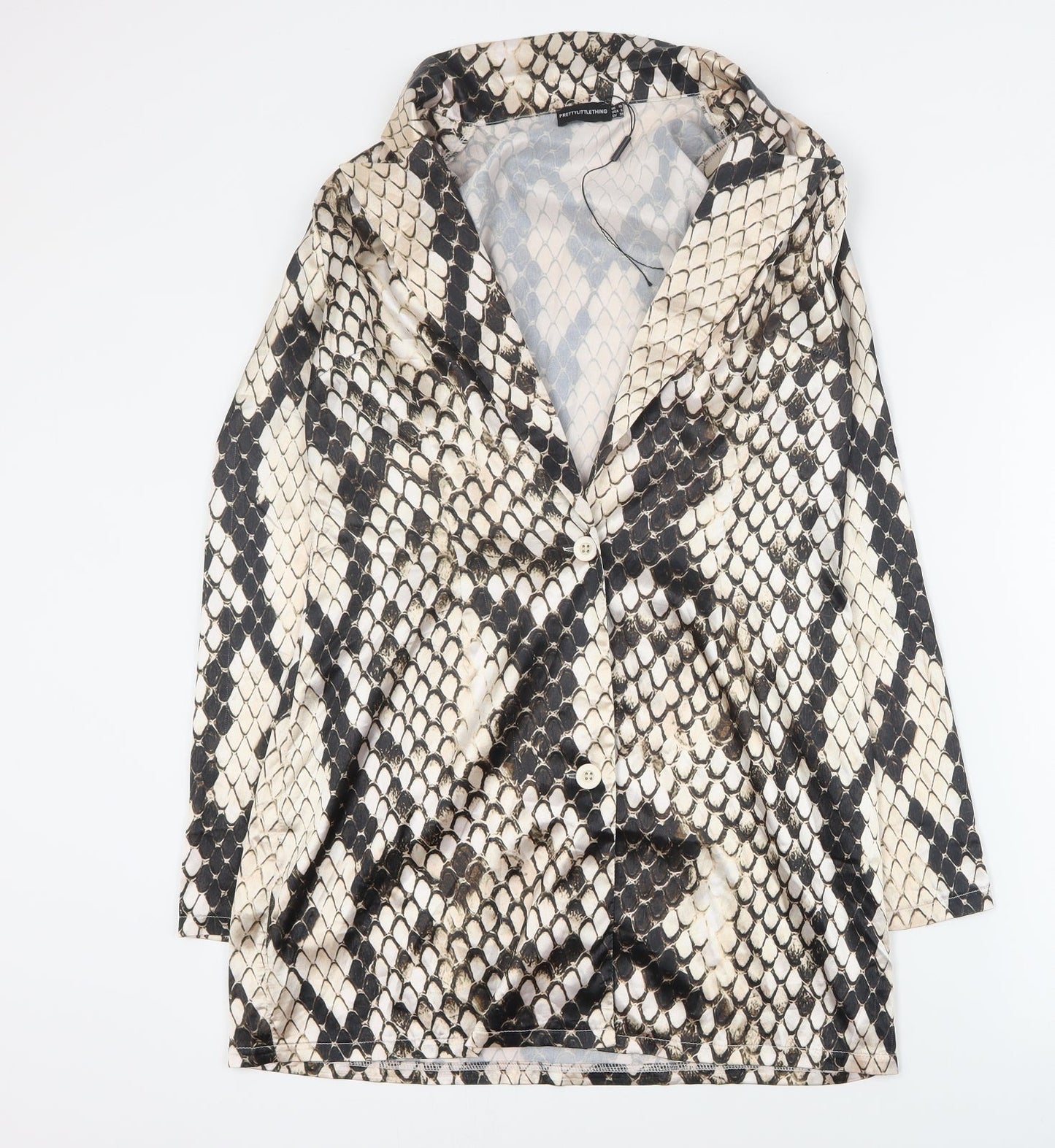 PRETTYLITTLETHING Womens Brown Animal Print Polyester Mini  Size 10  Collared Button - Blazer dress