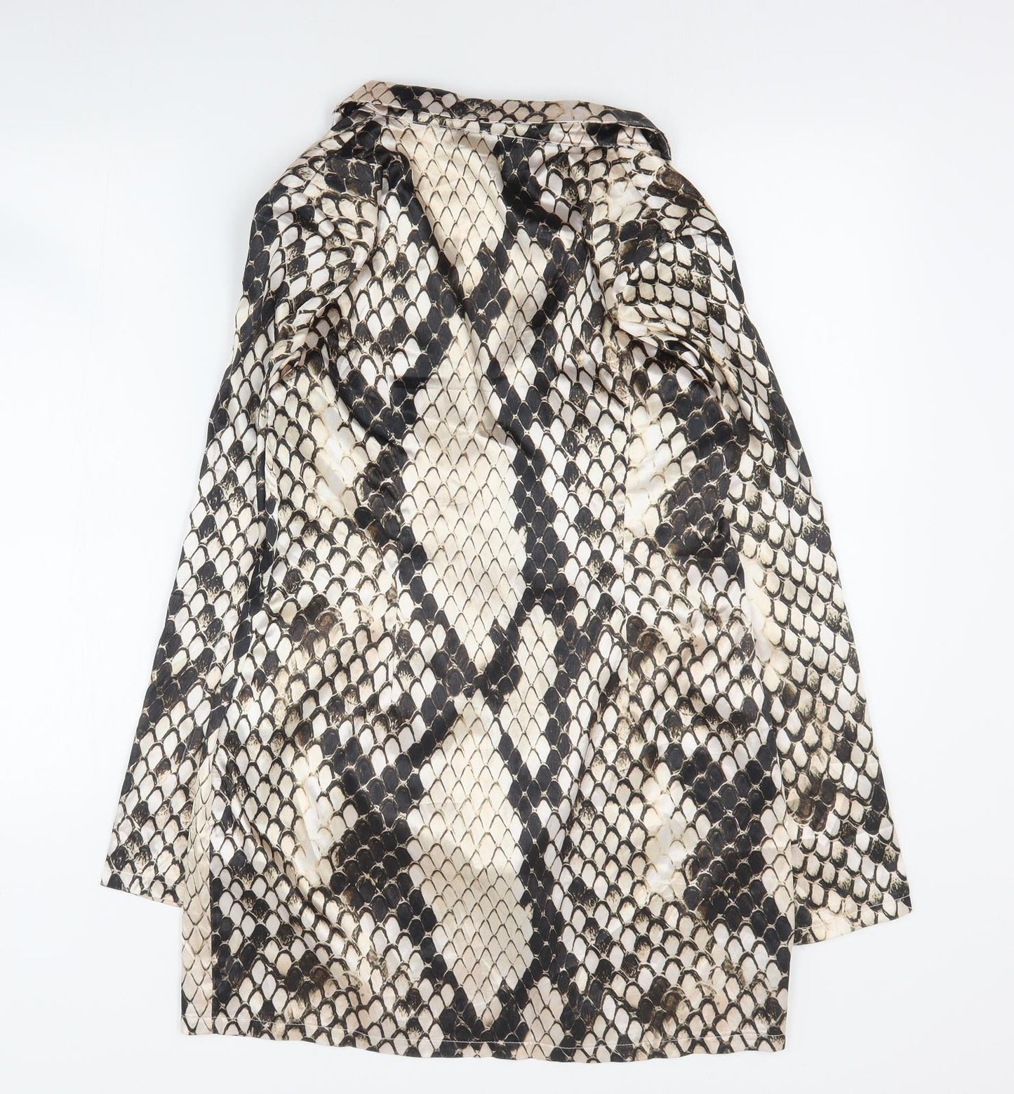 PRETTYLITTLETHING Womens Brown Animal Print Polyester Mini  Size 10  Collared Button - Blazer dress