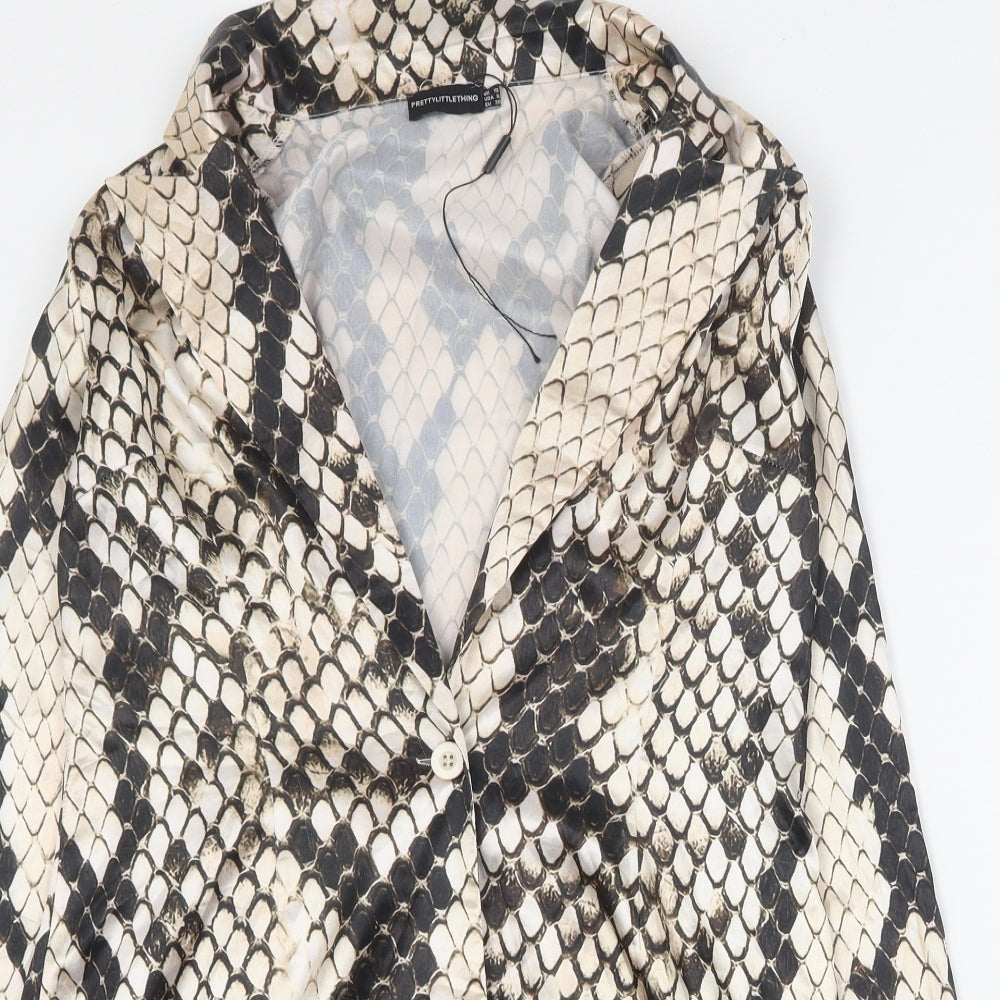 PRETTYLITTLETHING Womens Brown Animal Print Polyester Mini  Size 10  Collared Button - Blazer dress