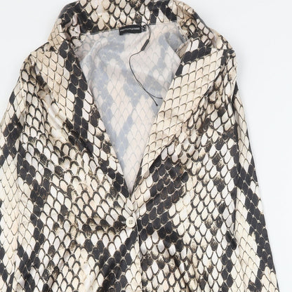 PRETTYLITTLETHING Womens Brown Animal Print Polyester Mini  Size 10  Collared Button - Blazer dress