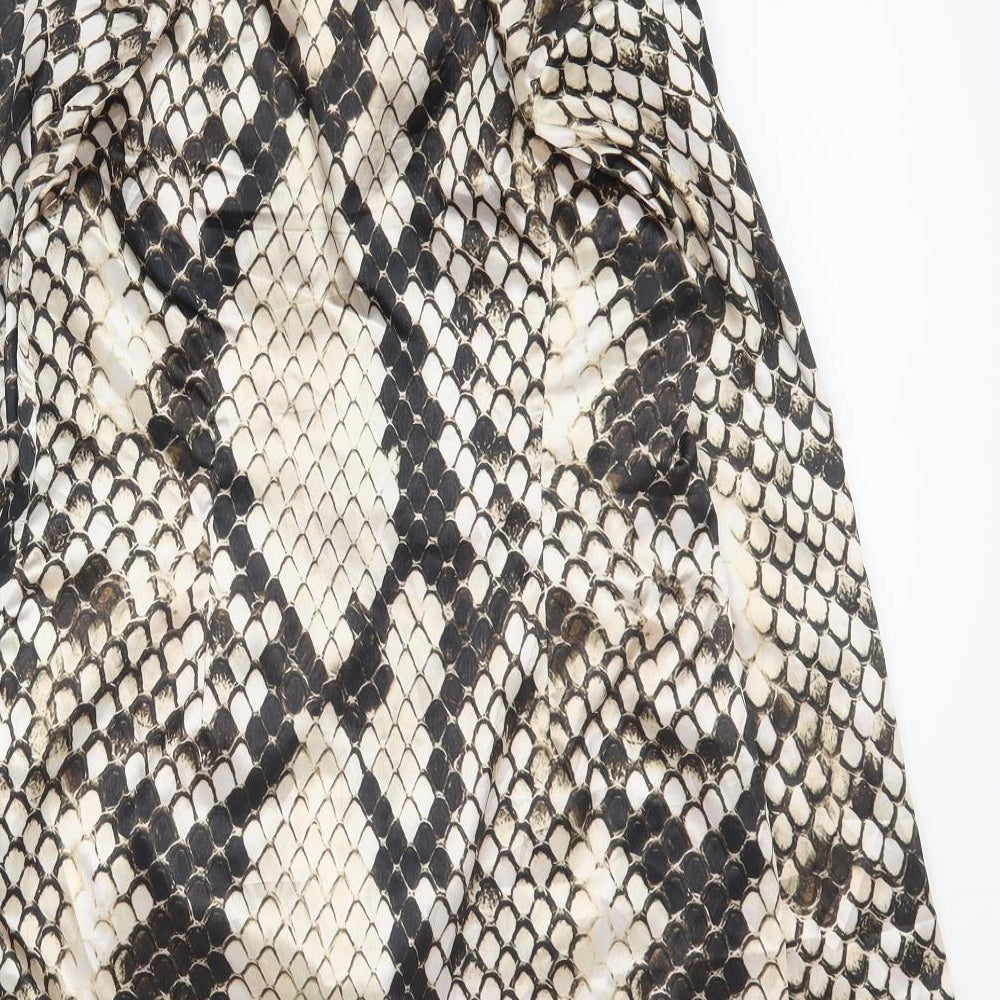 PRETTYLITTLETHING Womens Brown Animal Print Polyester Mini  Size 10  Collared Button - Blazer dress