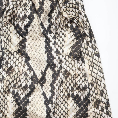 PRETTYLITTLETHING Womens Brown Animal Print Polyester Mini  Size 10  Collared Button - Blazer dress