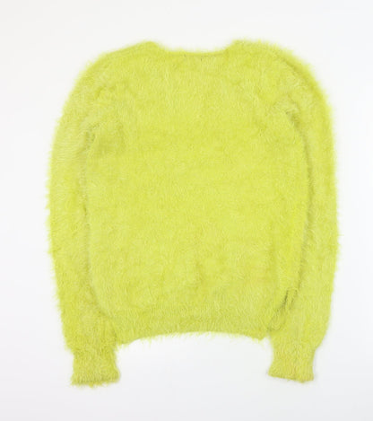 F&F Womens Green V-Neck  Nylon Pullover Jumper Size 14