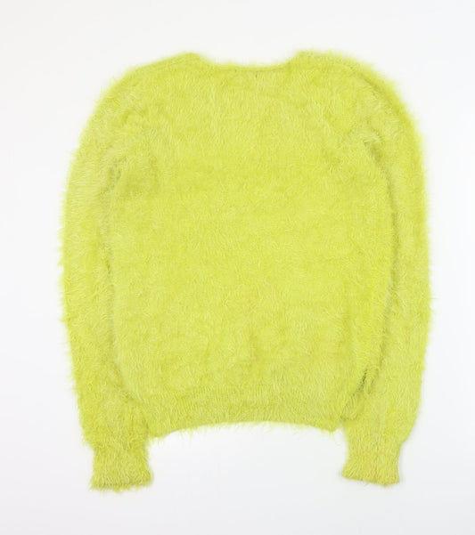 F&F Womens Green V-Neck  Nylon Pullover Jumper Size 14