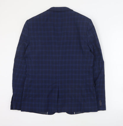 Taylor & Wright Mens Blue Plaid Polyester Jacket Suit Jacket Size L