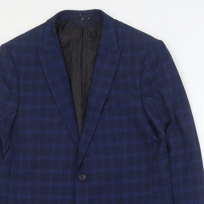Taylor & Wright Mens Blue Plaid Polyester Jacket Suit Jacket Size L