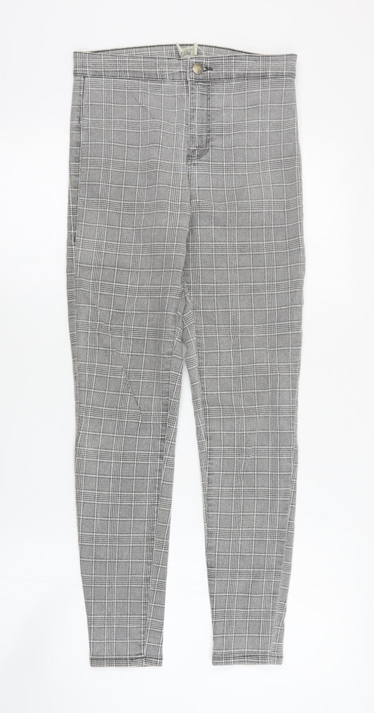 Topshop Womens Grey Plaid Cotton Skinny Jeans Size 30 in L28 in Regular Zip