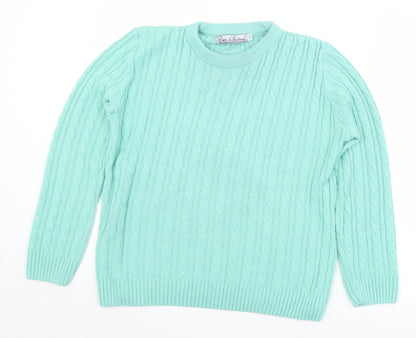 Pure & Natural Womens Green Crew Neck  Acrylic Pullover Jumper Size S   - S/M