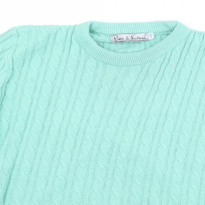 Pure & Natural Womens Green Crew Neck  Acrylic Pullover Jumper Size S   - S/M