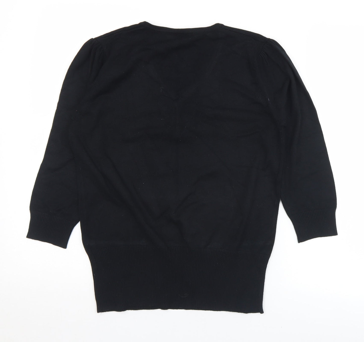 First Avenue Womens Black V-Neck  Viscose Pullover Jumper Size M