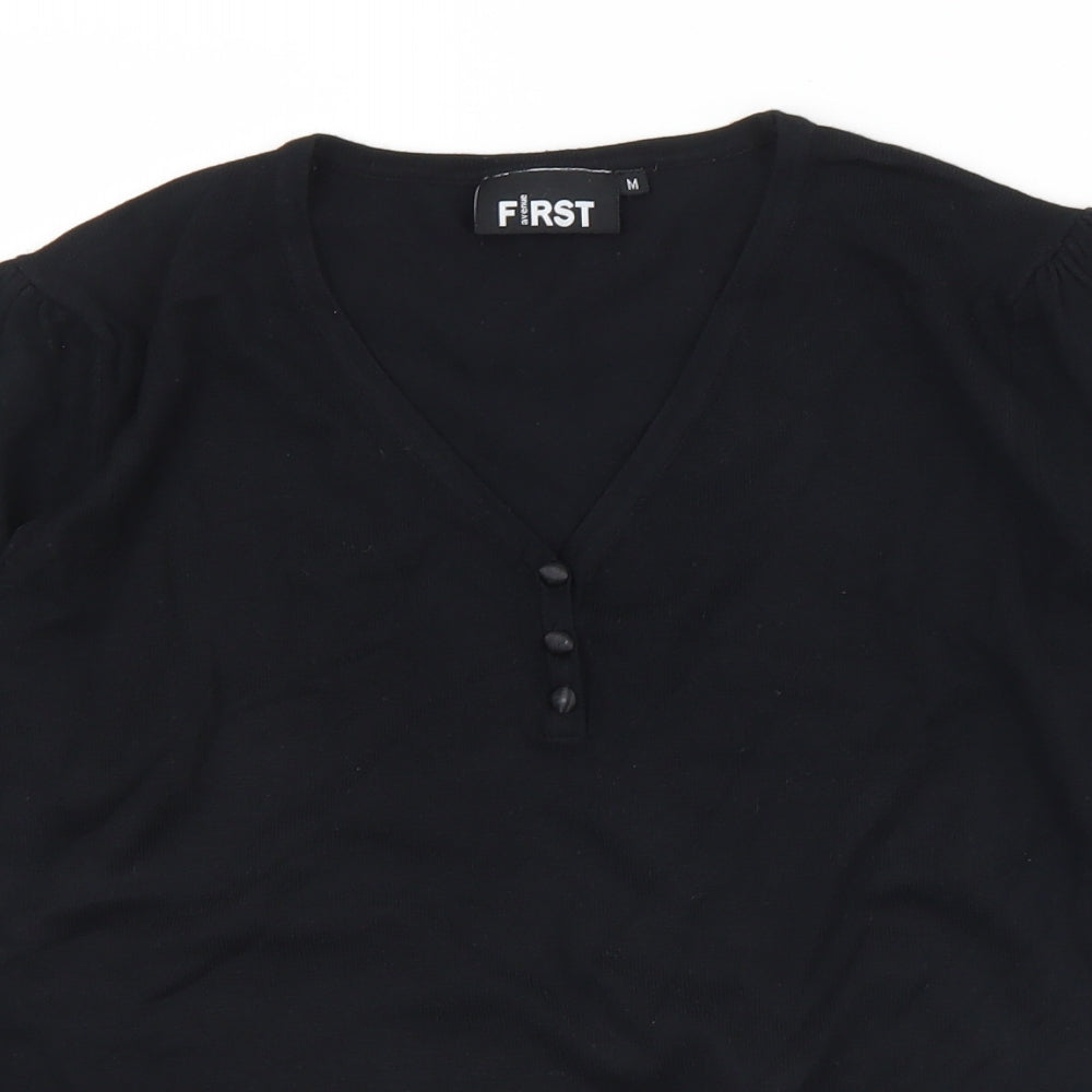 First Avenue Womens Black V-Neck  Viscose Pullover Jumper Size M