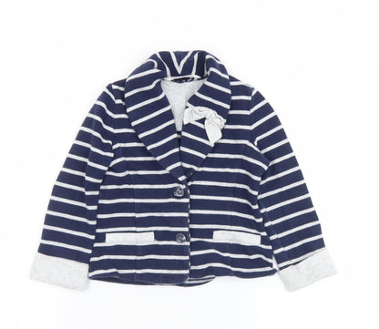 Matalan Girls Blue Striped  Jacket  Size 4-5 Years  Button