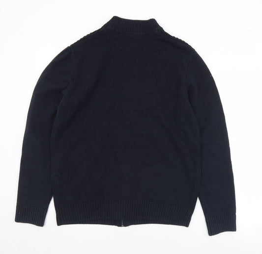 Matalan Mens Black Collared  Cotton Full Zip Jumper Size M