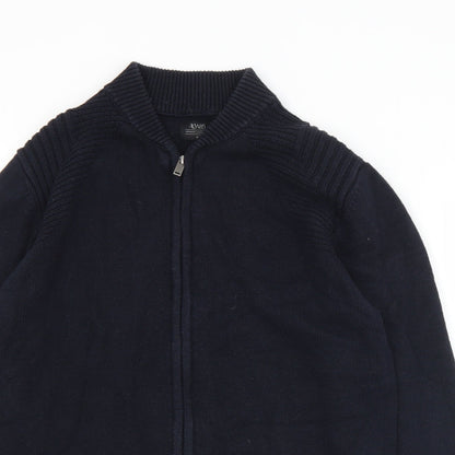 Matalan Mens Black Collared  Cotton Full Zip Jumper Size M