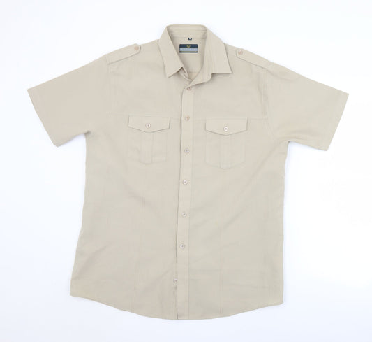 Mens UK Size M Lincoln Brown  Button-Up Short Sleeve Casual Shirt