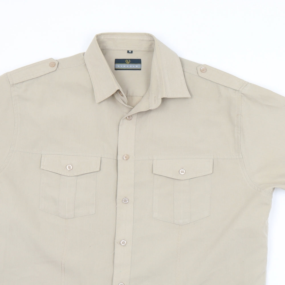 Mens UK Size M Lincoln Brown  Button-Up Short Sleeve Casual Shirt