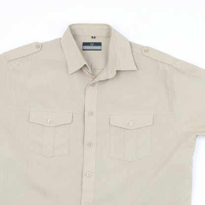 Mens UK Size M Lincoln Brown  Button-Up Short Sleeve Casual Shirt